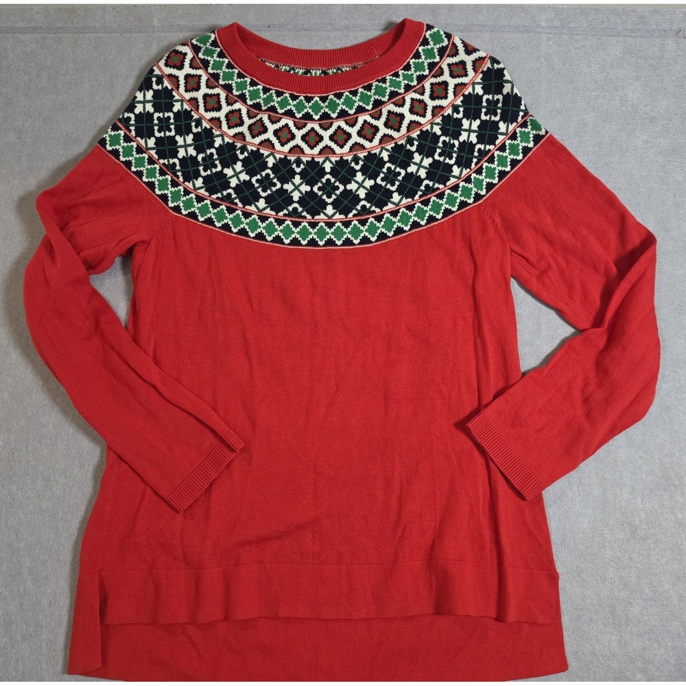 CROWN AND IVY Sweater Womens NordicRetro Ski Size M Christmas Holidays Red Green